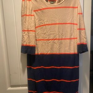 Taylor Beige and Navy Striped Dress